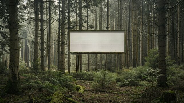 Clearing in a forest with a strategically placed billboard blank for personalized text