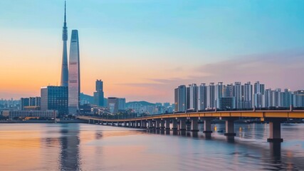 Obraz premium Illuminated Horizons: Captivating Seoul Cityscape at Twilight