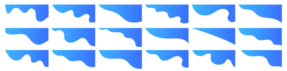 Set of gradient corner decorative shape, wave border vector illustration