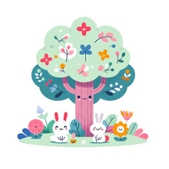 The endearing cartoon tree greets passersby with an infectious smile, spreading happiness wherever it grows.