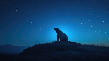 Polar Bear Gazing at the Moon on a Starry Night