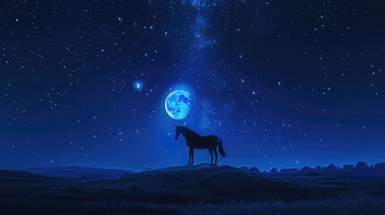 Mystical Unicorn Silhouette Under a Celestial Moon