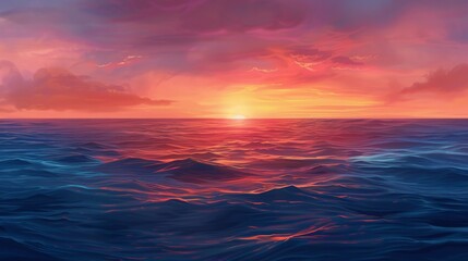 A fluid sunset painting over the ocean with red sky afterglow