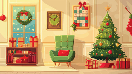 Christmas tree gift boxes armchair and advent calenda
