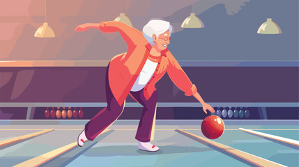 Senior woman playing bowling in club Vectot style vector