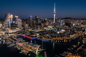 Aerial view from Auckland city center at night, New Zealand