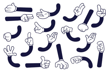 Set of vintage retro cartoon hand gestures. Vector illustration in doodle style