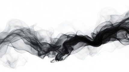Toxic smoke movement on white background. black ink
