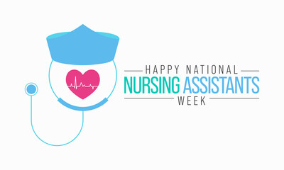 Nursing Assistants week is observed every year in June, The main role of a CNA is to provide basic care to patients and help them with daily activities. vector illustration.