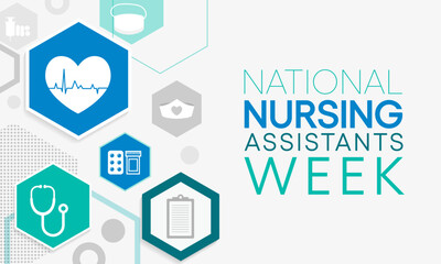 Nursing Assistants week is observed every year in June, The main role of a CNA is to provide basic care to patients and help them with daily activities. vector illustration.
