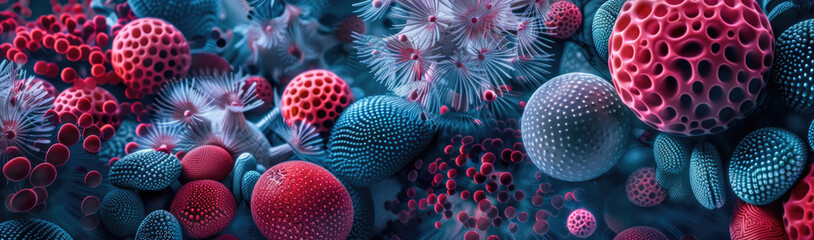 A group of red and blue corals thriving in their underwater habitat, displaying striking colors and patterns