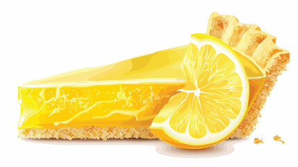 Slice of tasty lemon pie on white background Vector 