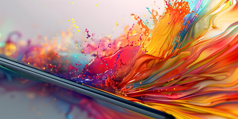 Bright multi colored background splashing water with drops and waves, Pastel color abstract background. 