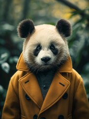 Panda with Human Body Wearing Yellow Jacket