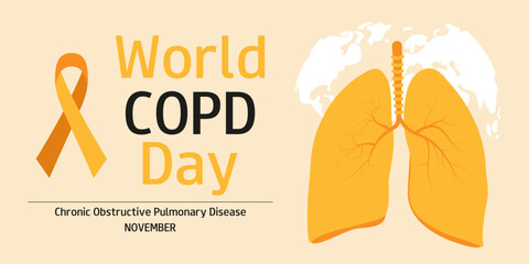 World COPD Awareness Day. November 15th each year. Template for background, banner, card, poster with lungs and text inscription. 