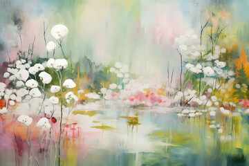Tranquil Garden Oasis, abstract landscape art, painting background, wallpaper, generative ai