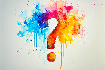 A colorful splash of paint with a question mark in the middle. The question mark is surrounded by a rainbow of colors, giving the impression of a vibrant and lively scene