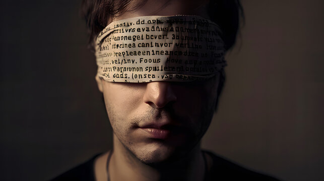 young man with a blindfold in his eyes