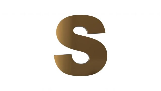 The Letter "S" 3d gold animation seamless loop on white background. 4K