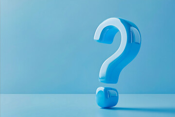A blue question mark is floating in the air. The blue color of the question mark is very bright and stands out against the blue background