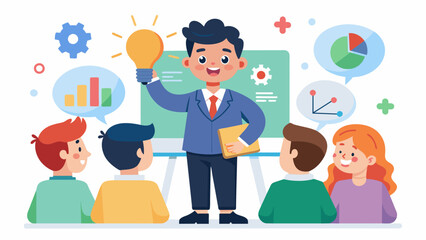 A young autistic entrepreneur confidently pitches their business idea to a room full of potential investors impressing them with their attention to. Vector illustration