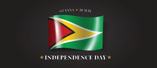 Guyana happy independence day greeting card, banner with template text vector illustration