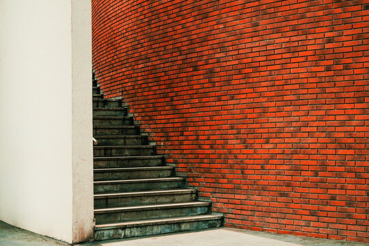 Urban staircase with modern brick wall pattern