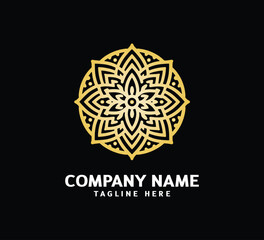 Gold Mandala logo design. Abstract beauty Mandala. Floral ornament. Decorative circle ornament style