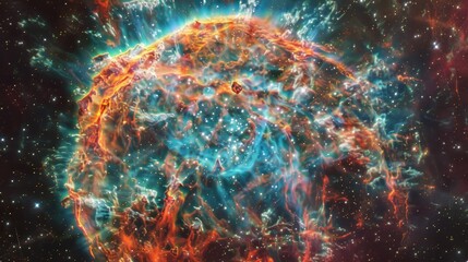 Fototapeta na wymiar Futuristic space station nested in a cosmic nebula, an artistic representation of interstellar travel
