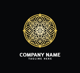 Gold Mandala logo design. Abstract beauty Mandala. Floral ornament. Decorative circle ornament style