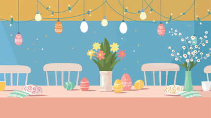 Stylish Fourting with floral decor and Easter eggs 