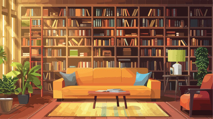 Stylish interior of living room with bookshelf Vector