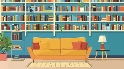 Stylish interior of living room with bookshelf Vector