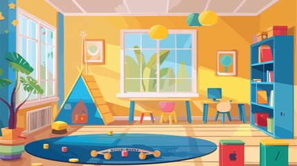 Stylish interior of modern playroom in kindergarten vector