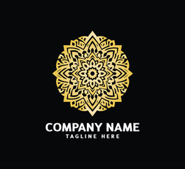 Gold Mandala logo design. Abstract beauty Mandala. Floral ornament. Decorative circle ornament style