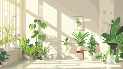 Stylish interior of room with green houseplants vector