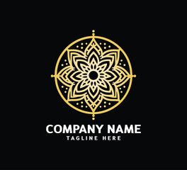 Gold Mandala logo design. Abstract beauty Mandala. Floral ornament. Decorative circle ornament style