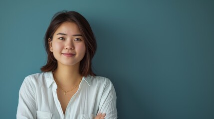 Fototapeta premium Image of confident asian woman standing over white background