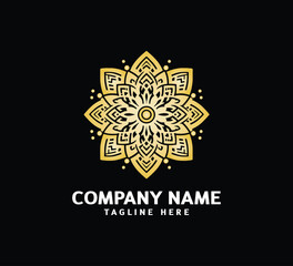 Gold Mandala logo design. Abstract beauty Mandala. Floral ornament. Decorative circle ornament style