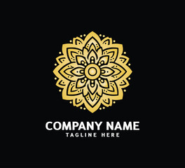 Gold Mandala logo design. Abstract beauty Mandala. Floral ornament. Decorative circle ornament style