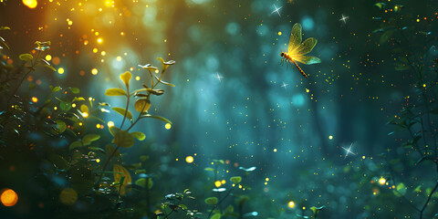 Magical Enchanted Forest Background, Enchanting firefly displays on balmy summer nights
