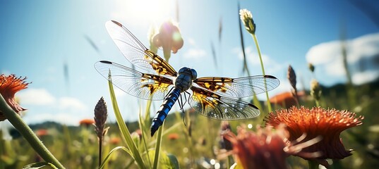 Gossamer Guardian: A Close-Up of a Dragonfly Perched on the Delicate Petals, A Moment of Nature's Grace