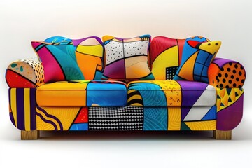 A retro-style sofa with geometric patterns