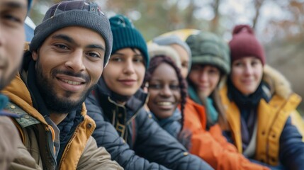 Fototapeta premium Friendly Group Selfie, A Face of Climate Migrants with Optimism, Suitable for Campaigns