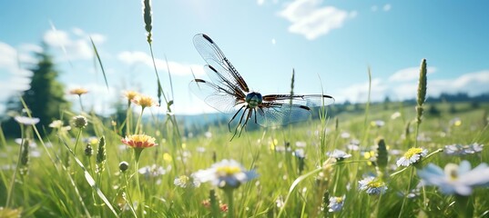 Gossamer Guardian: A Close-Up of a Dragonfly Perched on the Delicate Petals, A Moment of Nature's Grace