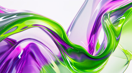 Background with abstract, flowing shapes in lime green and purple, white backdrop