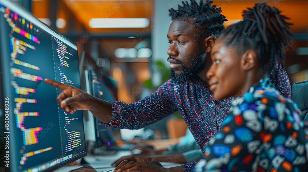 Wall mural computer programmer software development engineer team of two african american young people man and 