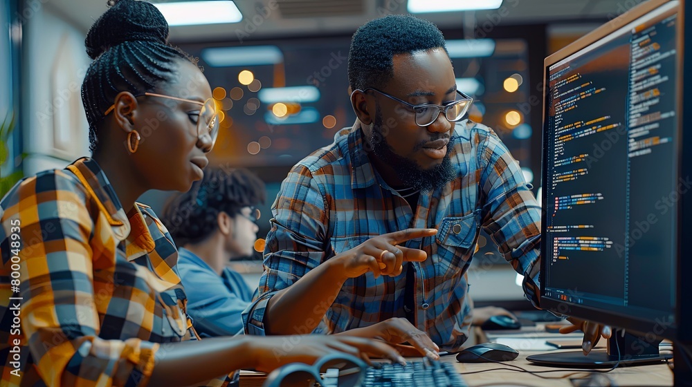 Wall mural computer programmer software development engineer team of two african american young people man and 