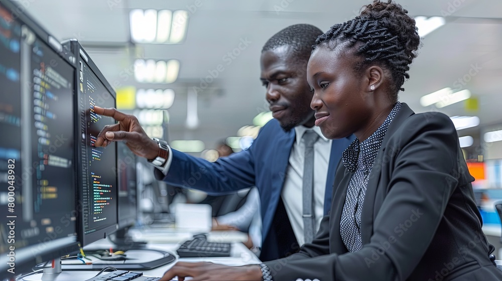 Wall mural computer programmer software development engineer team of two african american young people man and 