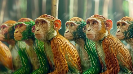 Digital art of a fantasy primate with green skin in a lush forest - obrazy, fototapety, plakaty